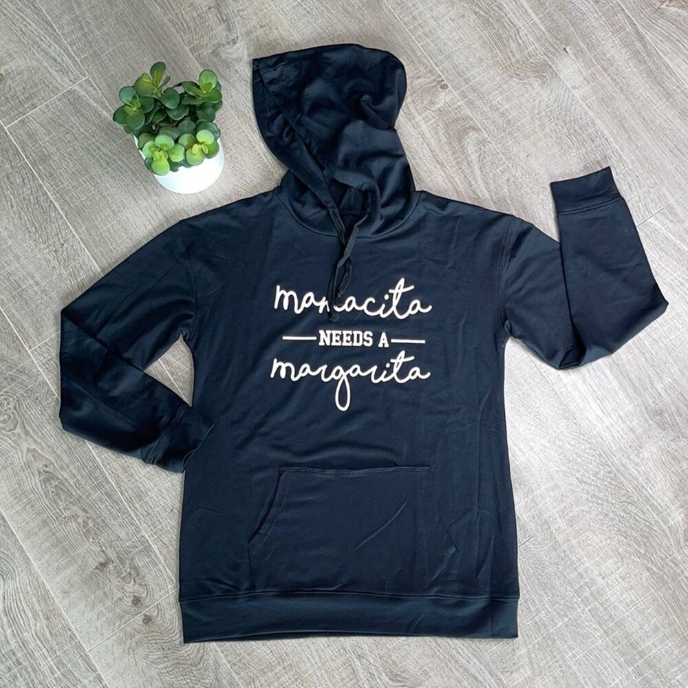 MAMACITA NEEDS A MARGARITA Black Kangaroo Pouch Hoodie Sweatshirt Women’s Size M